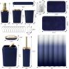 imageGrey Bathroom Accessories Sets Complete 9Piece Bathroom Accessories with Trash Can Vanity Tray Soap Dispenser Soap Dish Toothbrush Holder Toothbrush Cup Toilet Brush and Qtip HoldersNavy Blue and Gold