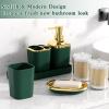 imageGrey Bathroom Accessories Sets Complete 9Piece Bathroom Accessories with Trash Can Vanity Tray Soap Dispenser Soap Dish Toothbrush Holder Toothbrush Cup Toilet Brush and Qtip HoldersDark Green and Gold