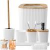 imageGrey Bathroom Accessories Sets Complete 9Piece Bathroom Accessories with Trash Can Vanity Tray Soap Dispenser Soap Dish Toothbrush Holder Toothbrush Cup Toilet Brush and Qtip HoldersHollow White