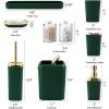 imageGrey Bathroom Accessories Sets Complete 9Piece Bathroom Accessories with Trash Can Vanity Tray Soap Dispenser Soap Dish Toothbrush Holder Toothbrush Cup Toilet Brush and Qtip HoldersDark Green and Gold