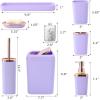 imageGrey Bathroom Accessories Sets Complete 9Piece Bathroom Accessories with Trash Can Vanity Tray Soap Dispenser Soap Dish Toothbrush Holder Toothbrush Cup Toilet Brush and Qtip HoldersLight Purple