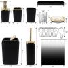 imageGrey Bathroom Accessories Sets Complete 9Piece Bathroom Accessories with Trash Can Vanity Tray Soap Dispenser Soap Dish Toothbrush Holder Toothbrush Cup Toilet Brush and Qtip HoldersBlackGold