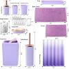 imageGrey Bathroom Accessories Sets Complete 9Piece Bathroom Accessories with Trash Can Vanity Tray Soap Dispenser Soap Dish Toothbrush Holder Toothbrush Cup Toilet Brush and Qtip HoldersLight Purple