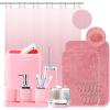 imageGrey Bathroom Accessories Sets Complete 9Piece Bathroom Accessories with Trash Can Vanity Tray Soap Dispenser Soap Dish Toothbrush Holder Toothbrush Cup Toilet Brush and Qtip HoldersPink