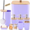 imagePurple Bathroom Set Purple Bathroom Accessories Set with Trash Can 2PCS Soap Dispensers Soap Dish Toothbrush Holder Toothbrush CupToilet Brush Tray and Qtip Holders for Bathroom DecorBamboo Bath Set