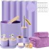 imagePurple Bathroom Set Purple Bathroom Accessories Set with Trash Can 2PCS Soap Dispensers Soap Dish Toothbrush Holder Toothbrush CupToilet Brush Tray and Qtip Holders for Bathroom DecorBathroom SetShower CurtainTowels