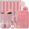 imagePurple Bathroom Set Purple Bathroom Accessories Set with Trash Can 2PCS Soap Dispensers Soap Dish Toothbrush Holder Toothbrush CupToilet Brush Tray and Qtip Holders for Bathroom DecorBathroom SetShower CurtainBath Rugs