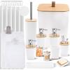 imagePurple Bathroom Set Purple Bathroom Accessories Set with Trash Can 2PCS Soap Dispensers Soap Dish Toothbrush Holder Toothbrush CupToilet Brush Tray and Qtip Holders for Bathroom DecorBamboo Bath SetShower CurtainBath Rugs