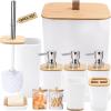 imagePurple Bathroom Set Purple Bathroom Accessories Set with Trash Can 2PCS Soap Dispensers Soap Dish Toothbrush Holder Toothbrush CupToilet Brush Tray and Qtip Holders for Bathroom DecorBamboo Bath Set