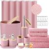 imagePurple Bathroom Set Purple Bathroom Accessories Set with Trash Can 2PCS Soap Dispensers Soap Dish Toothbrush Holder Toothbrush CupToilet Brush Tray and Qtip Holders for Bathroom DecorBathroom SetShower CurtainTowels