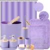 imagePurple Bathroom Set Purple Bathroom Accessories Set with Trash Can 2PCS Soap Dispensers Soap Dish Toothbrush Holder Toothbrush CupToilet Brush Tray and Qtip Holders for Bathroom DecorBathroom SetShower CurtainBath Rugs