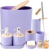 imagePurple Bathroom Set Purple Bathroom Accessories Set with Trash Can 2PCS Soap Dispensers Soap Dish Toothbrush Holder Toothbrush CupToilet Brush Tray and Qtip Holders for Bathroom DecorBathroom Set