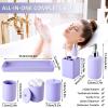 imageResin 6 Pcs Purple Bathroom Set Complete with Toothbrush Holder Lotion Soap Dispenser 2 Qtip Holder DispensersVanity TrayBathroom Tumbler  Countertop Vanity Organizer  Bathroom AccessoriesPurple