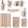 imageResin 6 Pcs Purple Bathroom Set Complete with Toothbrush Holder Lotion Soap Dispenser 2 Qtip Holder DispensersVanity TrayBathroom Tumbler  Countertop Vanity Organizer  Bathroom AccessoriesBeige