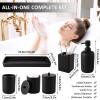 imageResin 6 Pcs Purple Bathroom Set Complete with Toothbrush Holder Lotion Soap Dispenser 2 Qtip Holder DispensersVanity TrayBathroom Tumbler  Countertop Vanity Organizer  Bathroom AccessoriesBlack