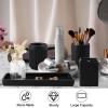 imageResin 6 Pcs Purple Bathroom Set Complete with Toothbrush Holder Lotion Soap Dispenser 2 Qtip Holder DispensersVanity TrayBathroom Tumbler  Countertop Vanity Organizer  Bathroom AccessoriesBlack