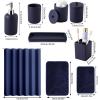 imageResin 6 Pcs Purple Bathroom Set Complete with Toothbrush Holder Lotion Soap Dispenser 2 Qtip Holder DispensersVanity TrayBathroom Tumbler  Countertop Vanity Organizer  Bathroom AccessoriesNavy Blue