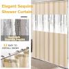 imageShower Curtain Set Beige Bathroom Sets with Shower Curtain and Rugs Glitter Waterproof Shower Curtain with NonSlip Bathroom Rugs for Hotel Shower Bathroom DecorSequin Beige
