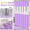 imageShower Curtain Set Beige Bathroom Sets with Shower Curtain and Rugs Glitter Waterproof Shower Curtain with NonSlip Bathroom Rugs for Hotel Shower Bathroom DecorSequin Purple