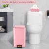 imageSmall Bathroom Trash Can with Lid Soft Close 18 Gallon Stainless Steel Garbage Can with Removable Inner BucketWicker Storage Baskets75Count Trash Bags Slim Step Pedal Trash BinsPink