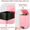 imageSmall Bathroom Trash Can with Lid Soft Close 18 Gallon Stainless Steel Garbage Can with Removable Inner BucketWicker Storage Baskets75Count Trash Bags Slim Step Pedal Trash BinsPink