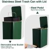 imageSmall Bathroom Trash Can with Lid Soft Close 18 Gallon Stainless Steel Garbage Can with Removable Inner BucketWicker Storage Baskets75Count Trash Bags Slim Step Pedal Trash BinsDark Green
