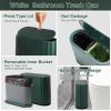 imageSmall Bathroom Trash Can with Press Type Lid Toilet Brush and Holder SetSlim Dark Green Bathroom Garbage Can Slim Narrow Trash Bin 26 Gallon Garbage Bin