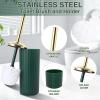 imageSmall Bathroom Trash Can with Press Type Lid Toilet Brush and Holder SetSlim Dark Green Bathroom Garbage Can Slim Narrow Trash Bin 26 Gallon Garbage Bin