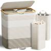 image160L Double Laundry Hamper with Lid Dirty Clothes Hamper with 2 Removable Bags Beige Laundry Hamper 2 section with Bamboo Handles Easy to Carry for Bedroom Bathroom Dorm CollegeBeige Gradient