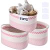 image3 Pack Rope Basket Beige Storage Baskets with Handle and Labels 13x9x9 Inch Woven Baskets Cotton Rope Woven Baskets for Organizing  Perfect for Kids Dog Toys Books Towels ShelvesPink