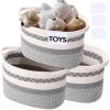 image3 Pack Rope Basket Beige Storage Baskets with Handle and Labels 13x9x9 Inch Woven Baskets Cotton Rope Woven Baskets for Organizing  Perfect for Kids Dog Toys Books Towels ShelvesGrey