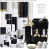 imageBathroom Set  Orange Bathroom Accessories Set Bathroom Sets with Shower Curtain and Rugs Orange Shower Curtain Set with Bathroom Trash Can Soap Dispenser Soap Dish for Home DecorPlaid Black  Gold