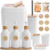 imageBathroom Set 17PCS Beige Bathroom Accessories Set Bathroom Sets with Trash Can 3PCS Lotion Soap Dispenser Toothbrush Holder6PCS Wood Tags Bathroom Accessories for Kitchen BathroomWhite