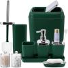 imageGrey Bathroom Accessories Sets Complete 9Piece Bathroom Accessories with Trash Can Vanity Tray Soap Dispenser Soap Dish Toothbrush Holder Toothbrush Cup Toilet Brush and Qtip HoldersDark Green