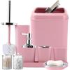 imageGrey Bathroom Accessories Sets Complete 9Piece Bathroom Accessories with Trash Can Vanity Tray Soap Dispenser Soap Dish Toothbrush Holder Toothbrush Cup Toilet Brush and Qtip HoldersDark Pink