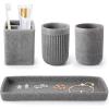 imageResin 6 Pcs Purple Bathroom Set Complete with Toothbrush Holder Lotion Soap Dispenser 2 Qtip Holder DispensersVanity TrayBathroom Tumbler  Countertop Vanity Organizer  Bathroom AccessoriesGray