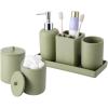 imageResin 6 Pcs Purple Bathroom Set Complete with Toothbrush Holder Lotion Soap Dispenser 2 Qtip Holder DispensersVanity TrayBathroom Tumbler  Countertop Vanity Organizer  Bathroom AccessoriesGreen