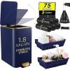 imageSmall Bathroom Trash Can with Lid Soft Close 18 Gallon Stainless Steel Garbage Can with Removable Inner BucketWicker Storage Baskets75Count Trash Bags Slim Step Pedal Trash BinsNavy Blue
