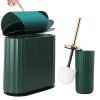 imageSmall Bathroom Trash Can with Press Type Lid Toilet Brush and Holder SetSlim Dark Green Bathroom Garbage Can Slim Narrow Trash Bin 26 Gallon Garbage Bin