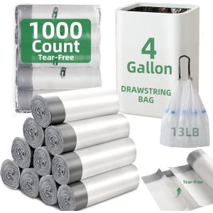 image100 Counts 4 Gallon Trash Bag Drawstring Small Trash Bags Thick Preseparated Garbage Bags Trash Bin Liners Suitable for bathroom kitchen bedroom office BlackWhite10004Gal