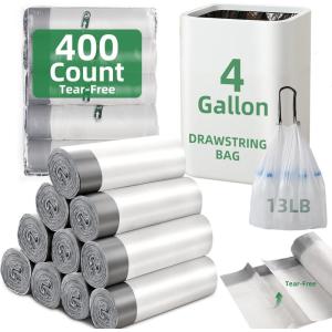 image100 Counts 4 Gallon Trash Bag Drawstring Small Trash Bags Thick Preseparated Garbage Bags Trash Bin Liners Suitable for bathroom kitchen bedroom office BlackWhite4004Gal