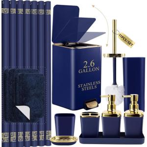 image11PCS Bathroom Sets with Shower Curtain and Rugs Bathroom Accessories Set Orange Bathroom SetSoap Dispenser ampamp Toilet Brush Holder Set with Stainless Steel Trash CanBath SetShower CurtainBath Rugs