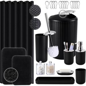 image24 PCS Dark Green Bathroom Accessories Set with Shower Curtain and Rugs Bathroom Sets with Extra Soft and Absorbent Bath Rugs Shower Curtain Bathroom Accessory for BathBathroom SetShower CurtainBath Rugs