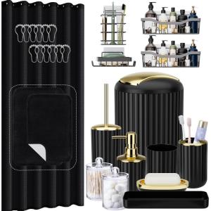 image24 PCS Dark Green Bathroom Accessories Set with Shower Curtain and Rugs Bathroom Sets with Extra Soft and Absorbent Bath Rugs Shower Curtain Bathroom Accessory for BathBathroom SetShower CurtainBath RugsCaddy