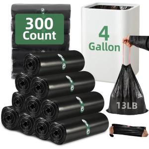 image4 Gallon Small Trash Bags 225 Counts Extra Strong Drawstring Bathroom Trash Bags Small Garbage Bags Clear Trash Bag for Bathroom Bedroom Office Kitchen Trash CanBlack3004Gal