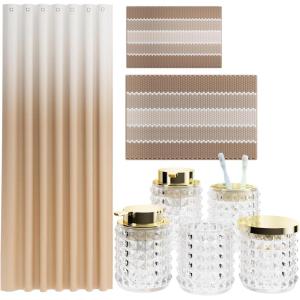 imageBathroom Set Pink Bathroom Accessories Set Glass Bathroom Accessories Pink Bathroom Accessory Diamond Soap Dispenser and Toothbrush Holder Sets for Bathroom DecorClearBeige