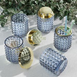 imageBathroom Set Pink Bathroom Accessories Set Glass Bathroom Accessories Pink Bathroom Accessory Diamond Soap Dispenser and Toothbrush Holder Sets for Bathroom DecorBlue