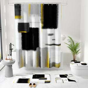 imageBathroom Sets with Shower Curtain and Rugs  Luxury Black Bathroom Accessories Set Shower Curtain Set NonSlip Bathroom Rug Black and Gold Bathroom Decor for HomeBlack