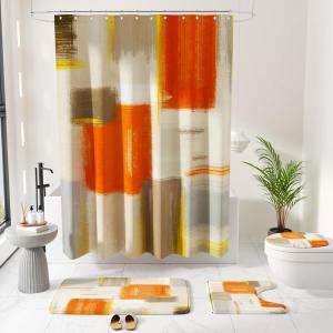 imageBathroom Sets with Shower Curtain and Rugs  Luxury Black Bathroom Accessories Set Shower Curtain Set NonSlip Bathroom Rug Black and Gold Bathroom Decor for HomeOrange