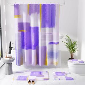 imageBathroom Sets with Shower Curtain and Rugs  Luxury Black Bathroom Accessories Set Shower Curtain Set NonSlip Bathroom Rug Black and Gold Bathroom Decor for HomePurple